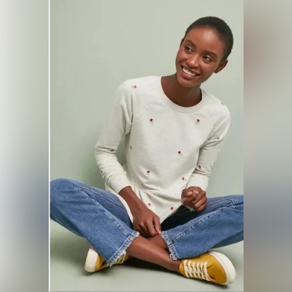 Anthropologie Rosebud Peplum Sweatshirt New T.La - Picture 4 of 7